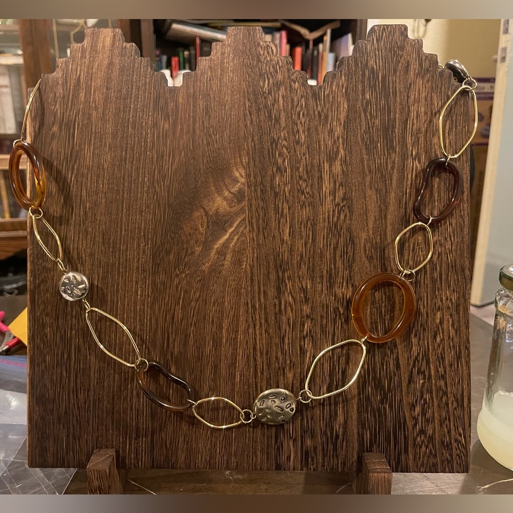 Geometric Shapes, Gold Tone, Silver Tone & Tortoise Shell,  36” w/3” Extender